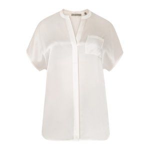 vince 100% silk white button up v-neck collarless blouse top